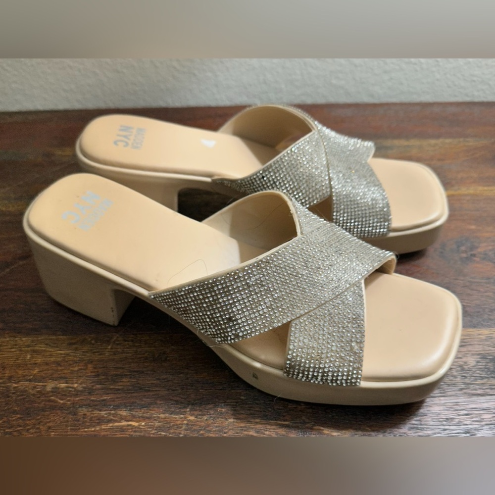Sparkling Nude Rhinestone Slide Heels